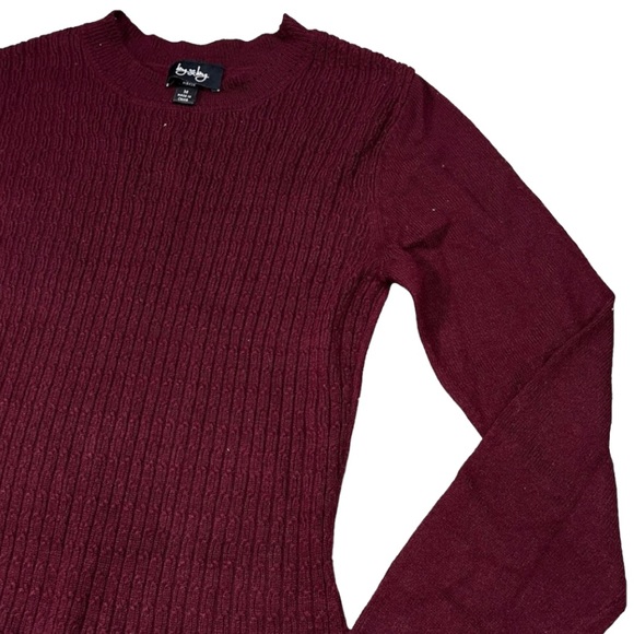 By & By size medium maroon sweater mini dress faux belt with gold accents NWOT - Picture 3 of 11